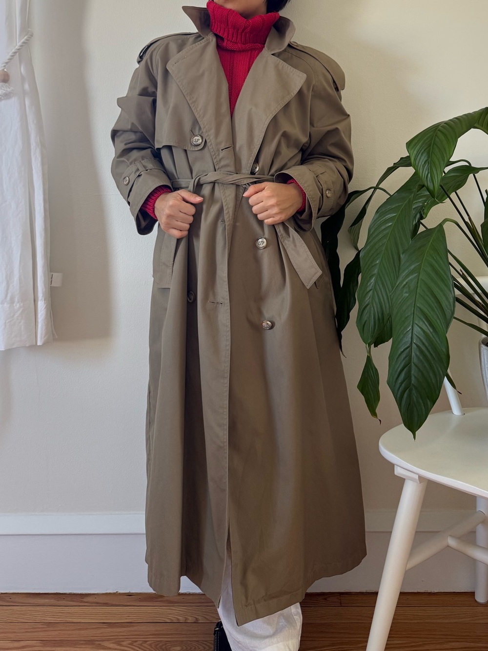 Vintage Towne From London Fog Lined Double Breasted Beige Trench Coat Size 10
